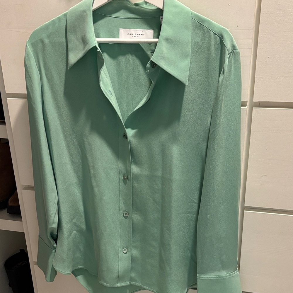 NWT Equipment Creme de Menthe Button-Down Leona Silk Shirt Sz XL